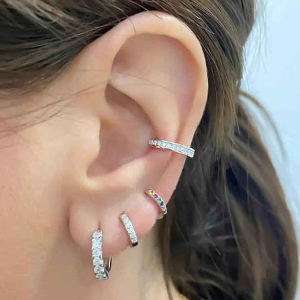

trendy new Earring Jewelry 18k Gold plated 925 silver colorful Zircon Hoop Huggie for women