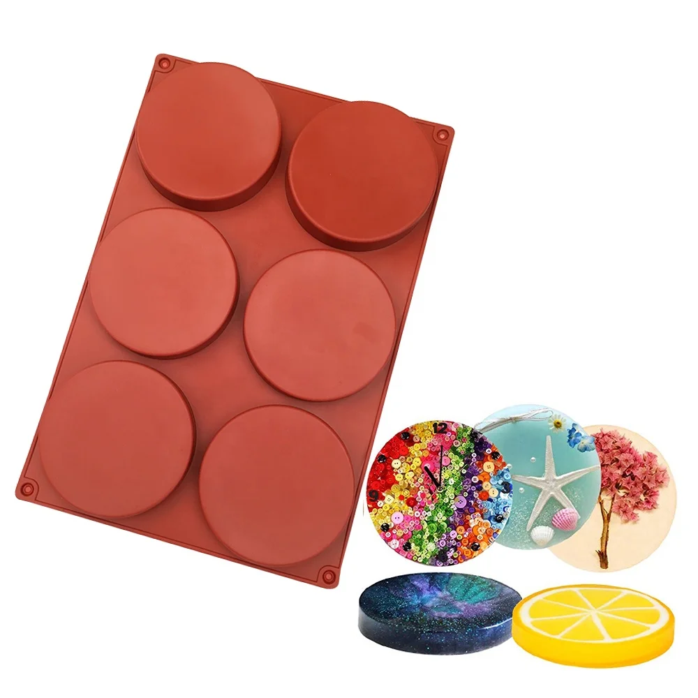 

6 Cavity Large Silicone Round Disc Resin Coaster Mold Pastry Bakeware for Baking Soap Making Epoxy Resin Crafting Projects, Random color