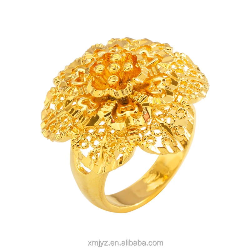 

Cross-Border New Style Brass Gold-Plated Japanese And Korean Fashion Big Flower Ring Female Ring Female Ins Does Not Fade