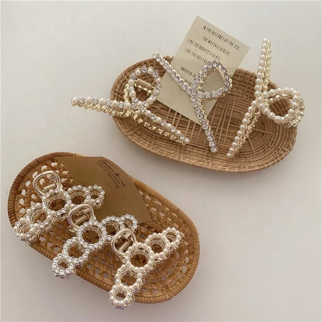 

Gold alloy decorative hair claw clips girls rhinestone pearl metal claw hair clips