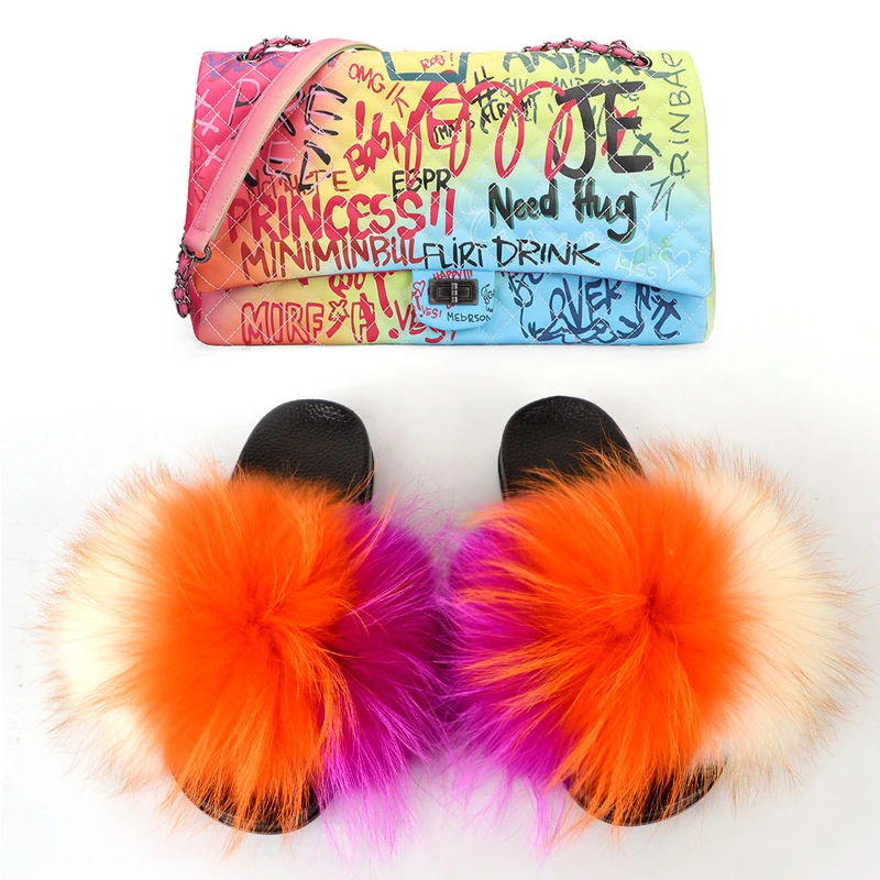 

Wide varieties fur slides with jelly purse fur slides for women ladies slippers