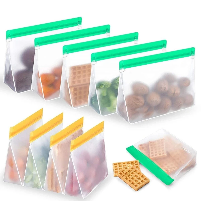 

CL422 5pcs/set Leakproof Reusable Food Storage Bag Food Preservation Freezer Sandwich Ziplock Bag PEVA Food Storage Bag, Customized color