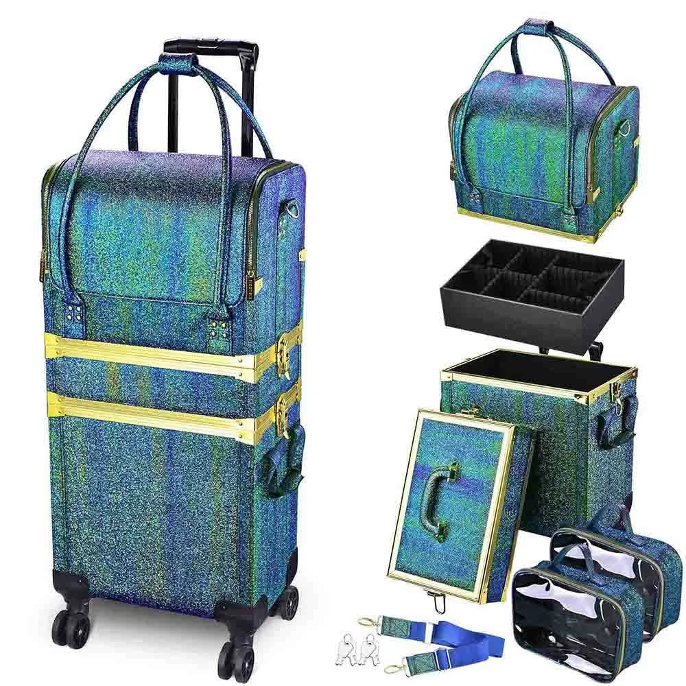 

Soft Rolling Makeup Trolley Case 3 in 1 Extra Large Professional Travel Case for Makeup Artists