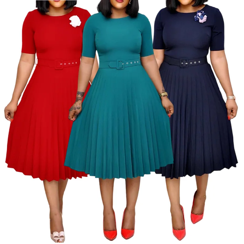D049L New Arrival Summer Dresses Women Casual Elegant Short Sleeve Africa Ladies Office Dress Plus Size Career Dresses for Women