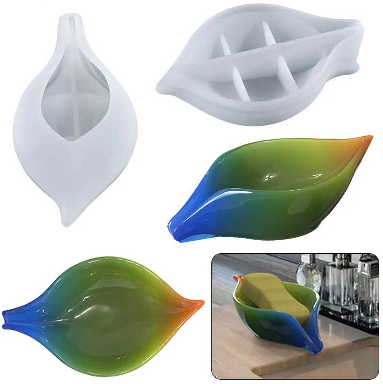 

0657 DIY Crystal Epoxy Drain Leaf Soap Silicone Storage Box Resin Mold, Transparent