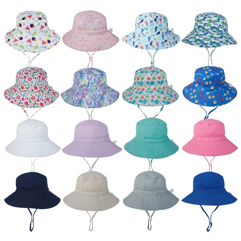 
New style Kids Bucket Hats Colorful Animals and Flowers Pattern Adjustable Children Summer Hats 