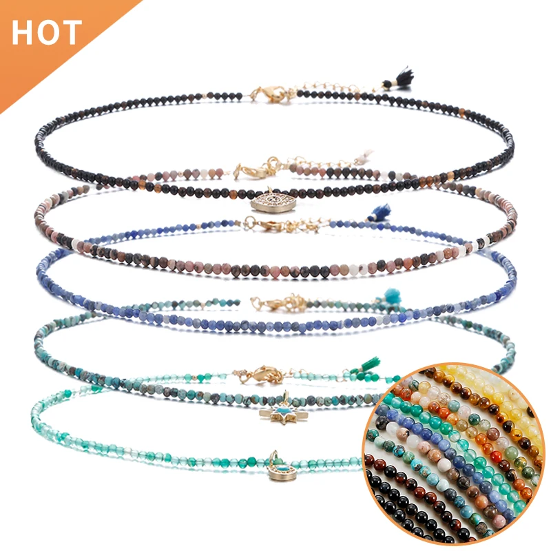 

Colorful Boho Jewelry 2MM Smooth Round Small Tiger Eye Semi-Precious Long Natural Gemstone Beaded Necklace