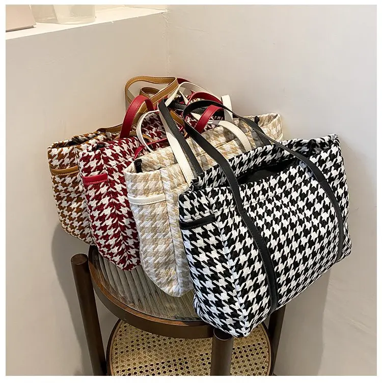 

New Fashion Houndstooth Bag Large Volume Women Shopping Tote Hand Bag Luxury Hand Bags For Women