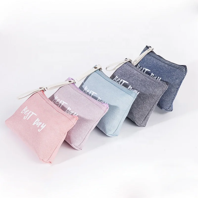 

Custom printed wholesale letter canvas small zipper pouch for cosmetic accessories travel zipper toiletry jewelry pouch bag, 5 colors or customized colors