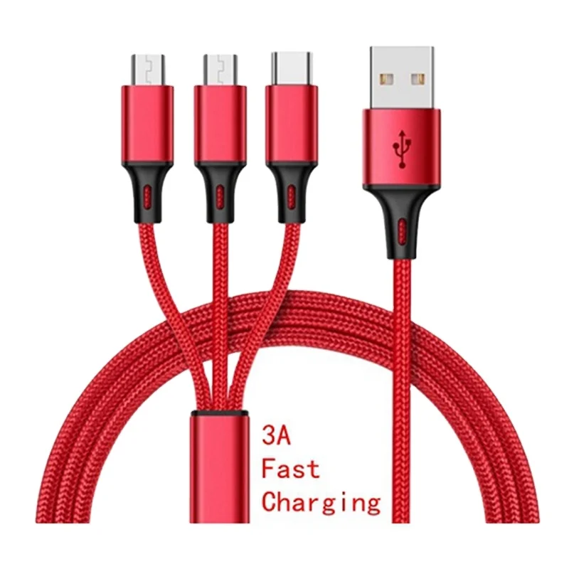 

3 in 1 Micro USB Cable For iPhone 12 Xiaomi mi 3A Fast Charging Data Wire Cord Charger USB Type C and Android Phone Cable 1.2m