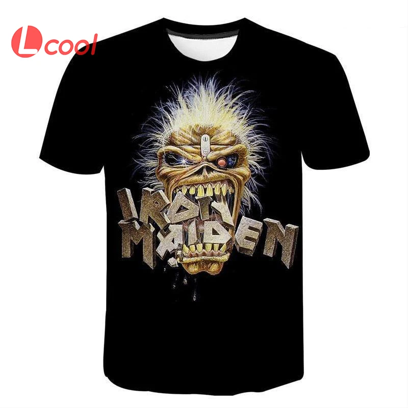 

Lcool High Quality 3D Printing mens skeleton printing rock heavy metal band iron-maiden t-shirt