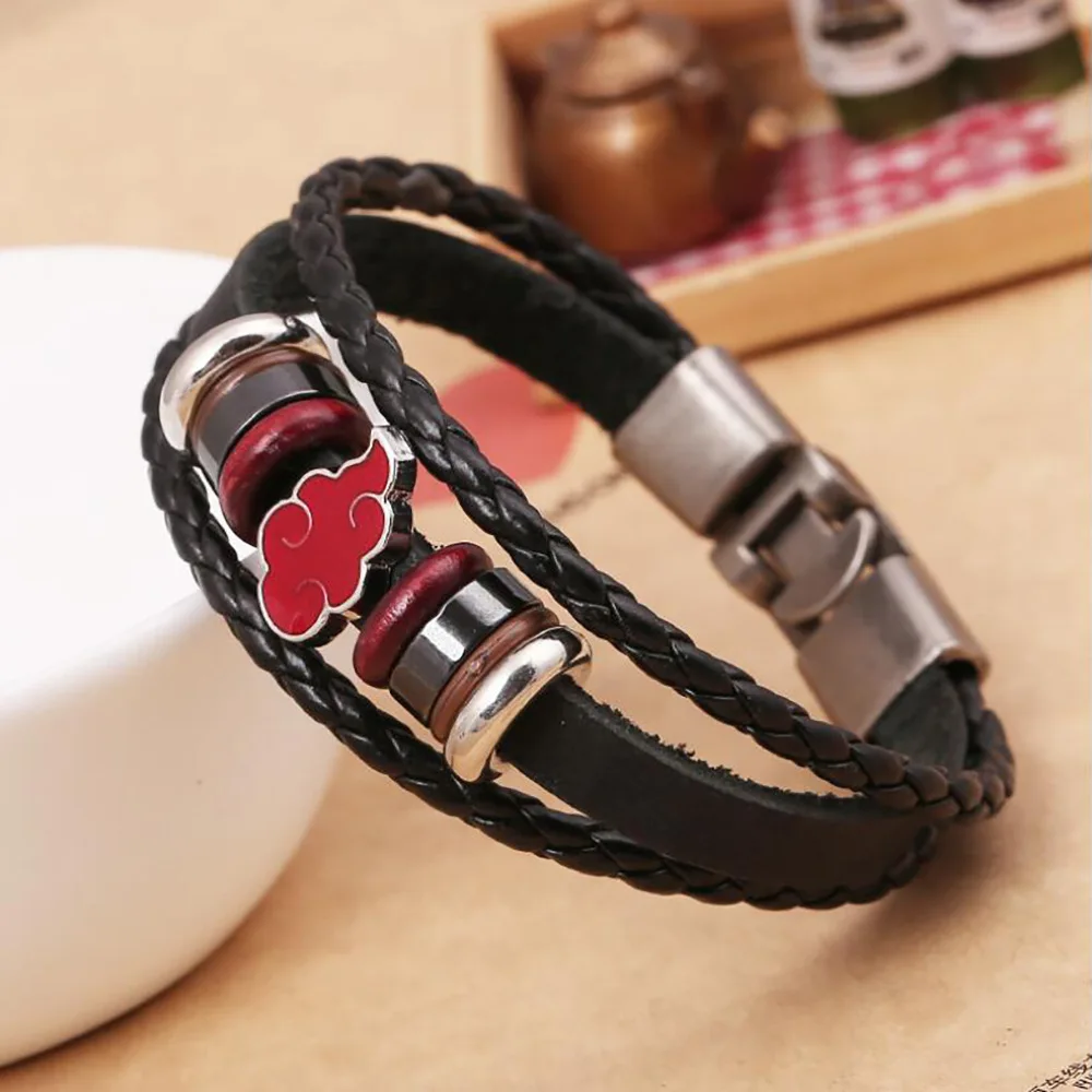 

Wholesale Woven Punk Personality Anime Naruto Akatsuki Uchiha Itachi Red Cloud Leather Bracelet