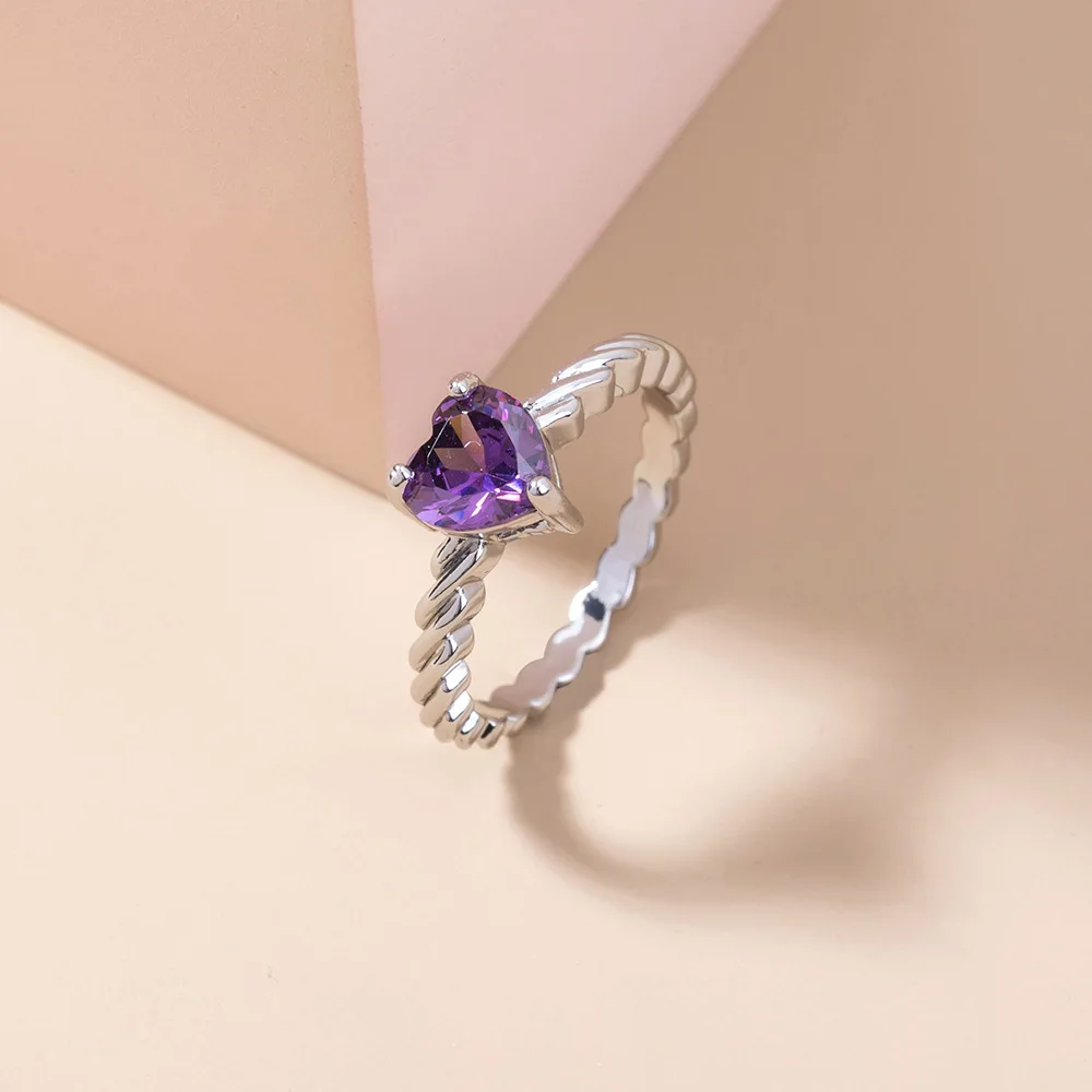 

Stylish Chic Stackable Silver Plated Amethyst Knuckle Rings Whirl Spiral Purple Diamond Heart Finger Rings