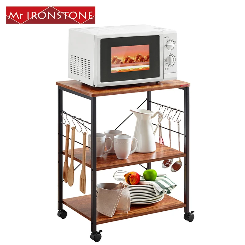 

2020 Hot Selling Kitchen Microwave Cart 3-Tier Kitchen Organizer Vintage Rolling Bakers Rack microwave shelf microwave stand