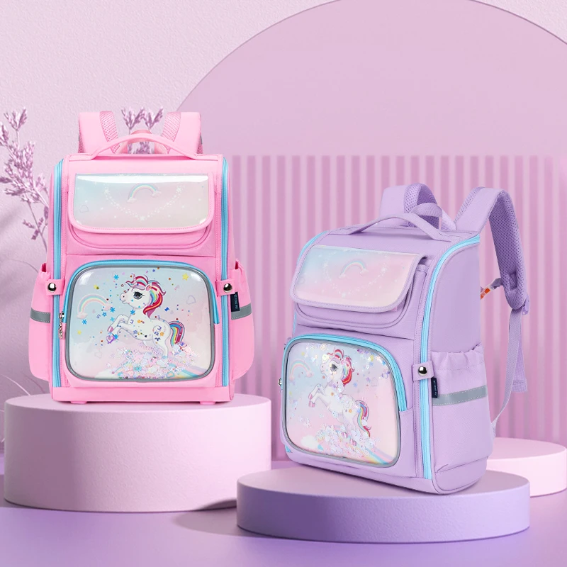 

Factory 3D backpanel schoolbag mochila for grade 3-6 primary school bag cute unicorn cartoon design bagpack, 4 colors