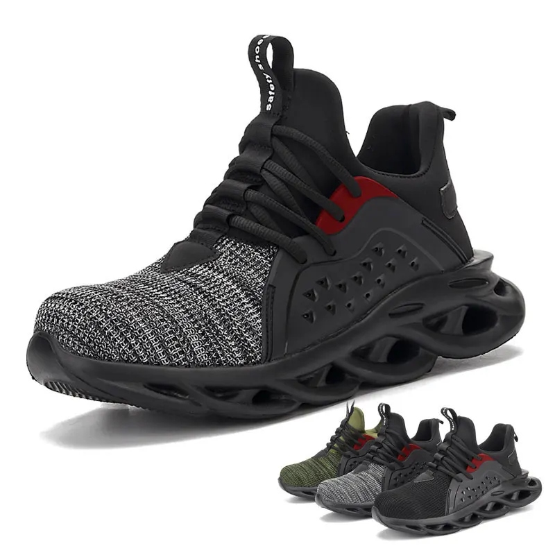 

Patent design anti-hit & anti-slip safety shoes steel toe industrial boots, Black, grey, green