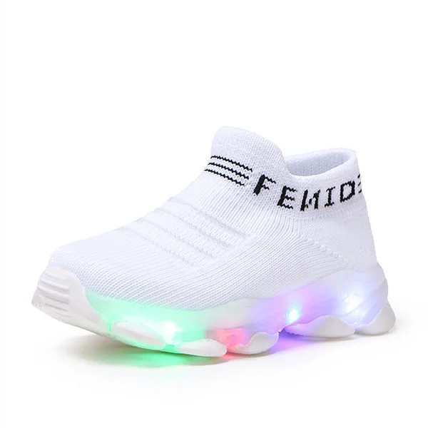 

Wholesale Kids Sneakers Children Baby Girls Boys Letter Mesh Led Luminous Socks Sport Run Sneakers Shoes kids Light Up Shoes, White pink black