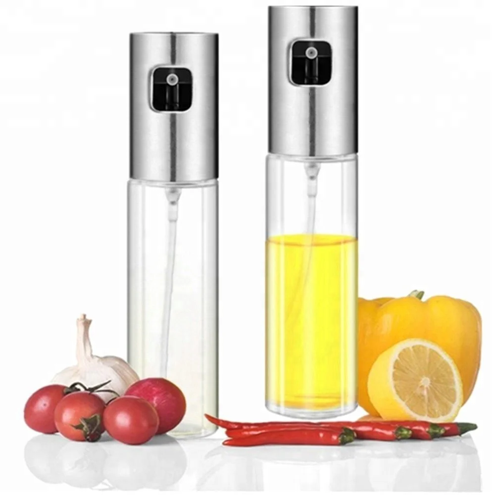 

100ML ABS Glass Olive Pump Spray Bottle Oil Sauce Vinegar Sprayer Pot Cooking Tools BBQ Cookware Kitchen Tool, Silver