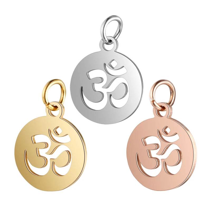 

High Polished Gold Stainless Steel Round Disc Pendant Yoga OM Necklace Charm Pendant For Jewelry Making