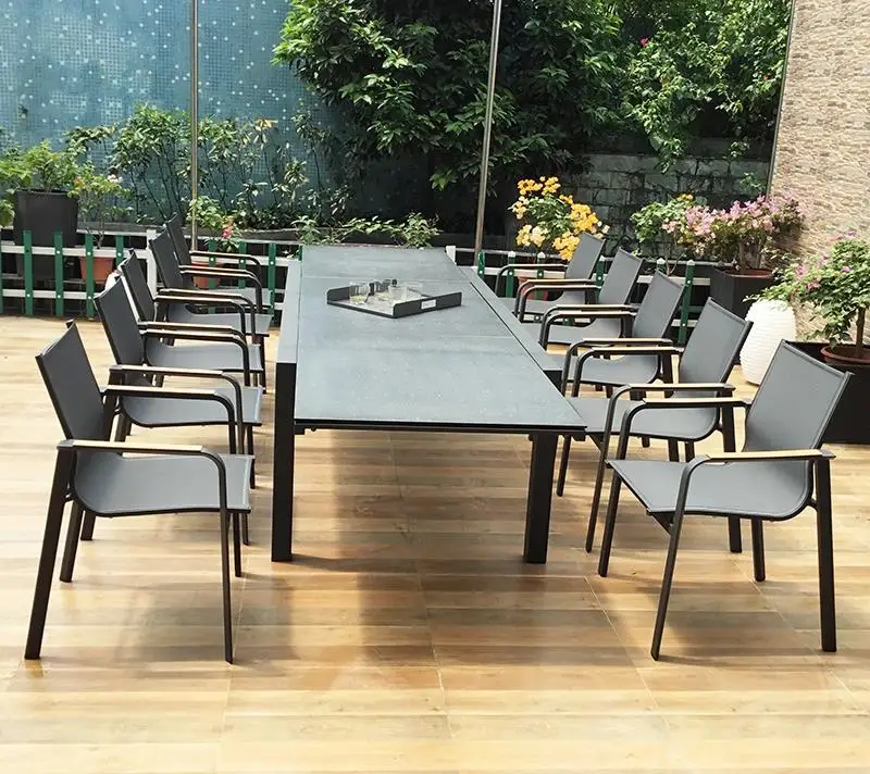 Dining Table Seats Garden Set Aluminum Mesh Outdoor Chairs High Quality