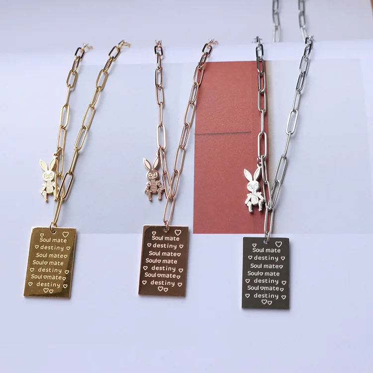 

18 K Gold Plated Rabbit Square Letters Pendant Necklace for Woman Ladies Jewelry 316 Stainless steel Necklace Factory Wholesale