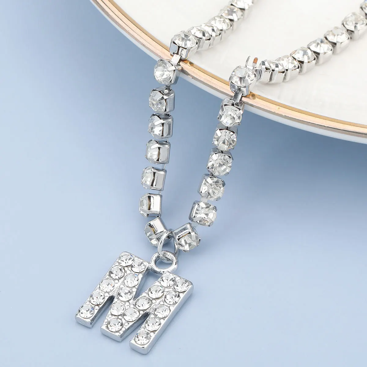 

2021 Wholesale great sale cz tennis chain iced out diamond letter pendant necklace