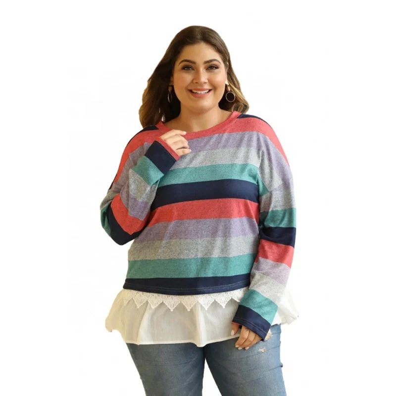 

Factory Price Women Striped Plus Size Tops