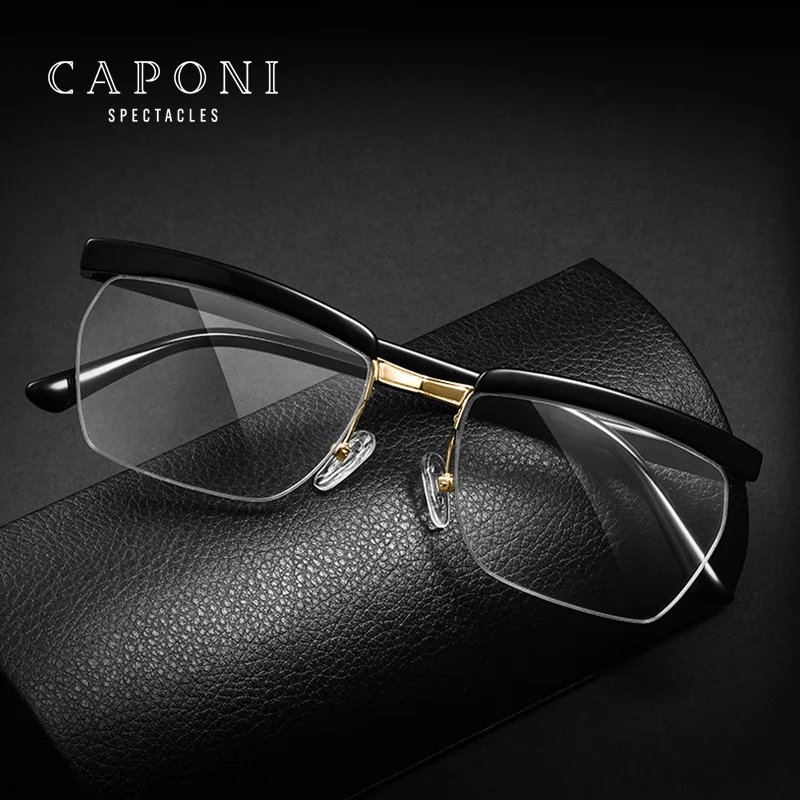 

CAPONI Classic Movie Legend TR90 Glasses Men Square Half Frame Optical Myopia Prescription Glasses Frame, 2 colors