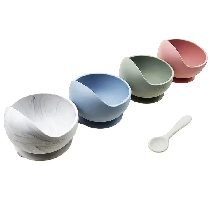 

Custom Color Logo Kids Dishes Non-Slip Silicone Baby Bowl With Spoon, Blue,green,pink,yellow,puple or custom