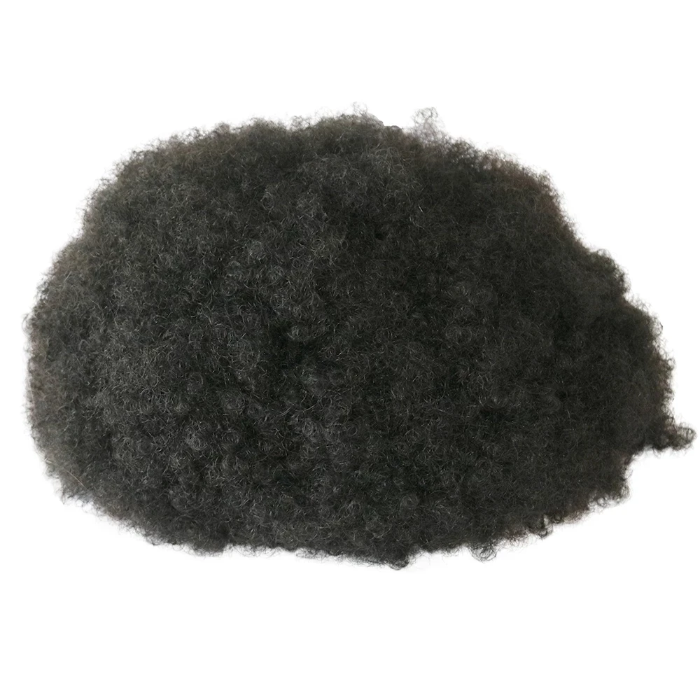 

Durable Skin Base 6MM Afro Curl Mens Brazilian Human Hair Toupee for African America Black Mens Natural Hair Replacement System