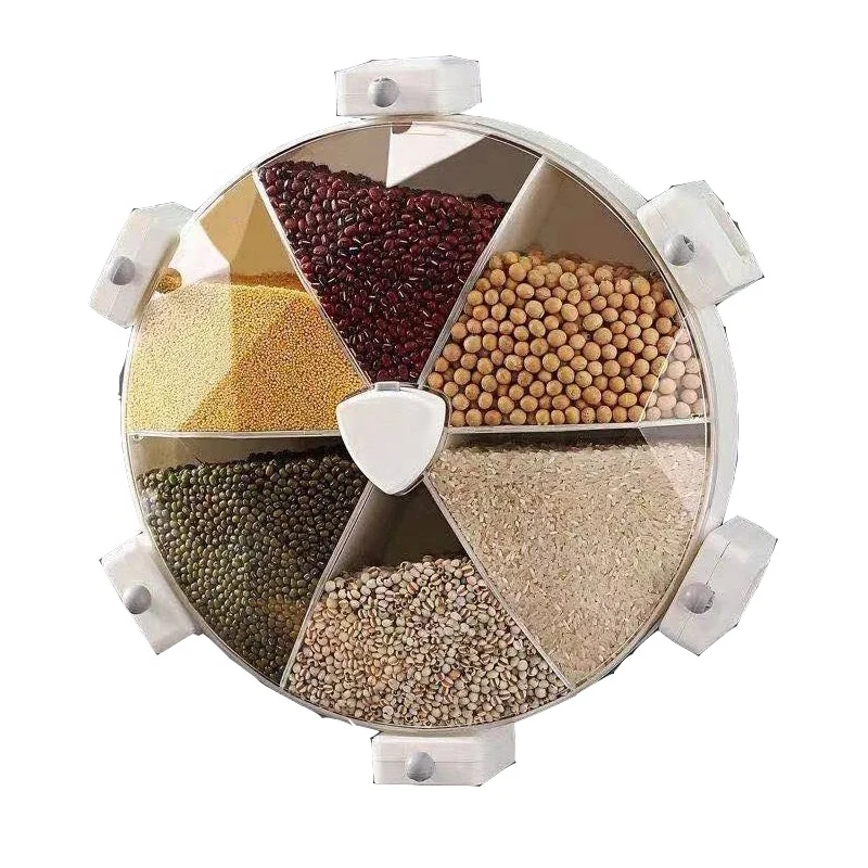 

Compass Style Grain Storage Box Windmill Type Non Perforated Rotating Rice Bucket Household Wall Mounted Rice Cylinder, White, navy blue