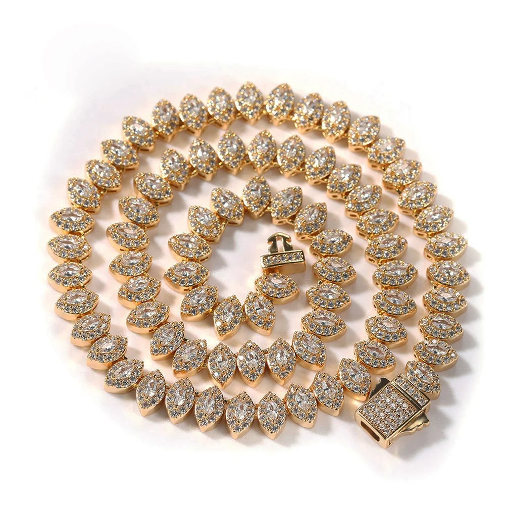 

Hip Hop Diamond Marquise Cut Bezel Set CZ Gemstone Icy Tennis Necklace Women
