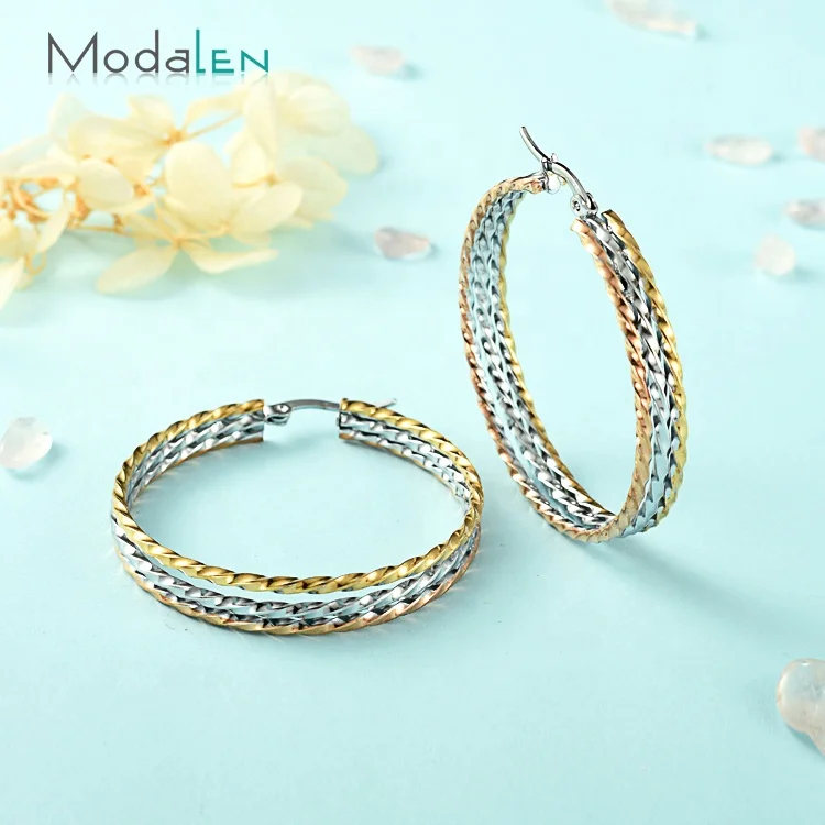 

Modalen Multi Colored Wholesale Korean hoop earrings steel Trendy Cheap Fancy Jewelry, 18k gold earrings