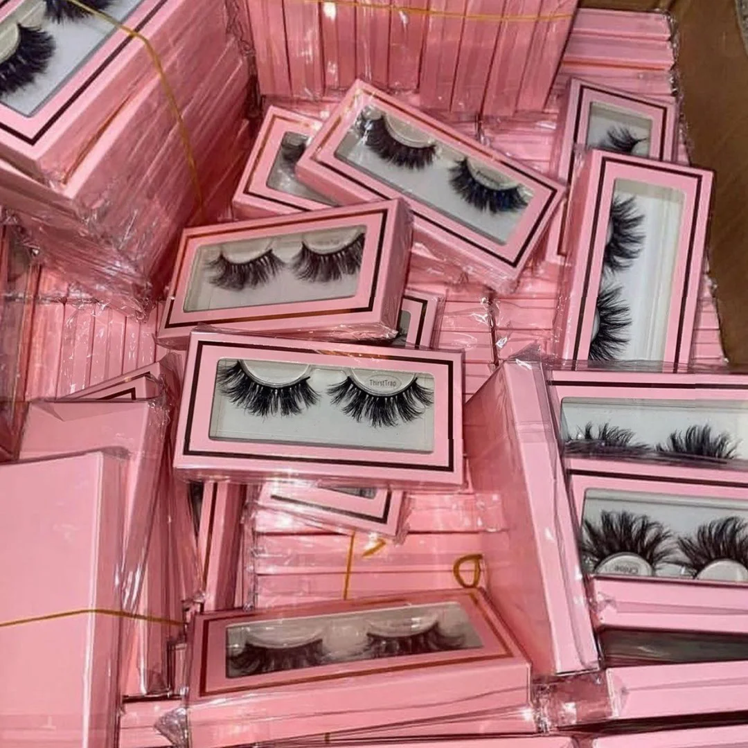 

JC Pink acrylic mink eye lash butterfly eyelash cases real mink lahes 3d 5d mink volume strip eyelashes extension