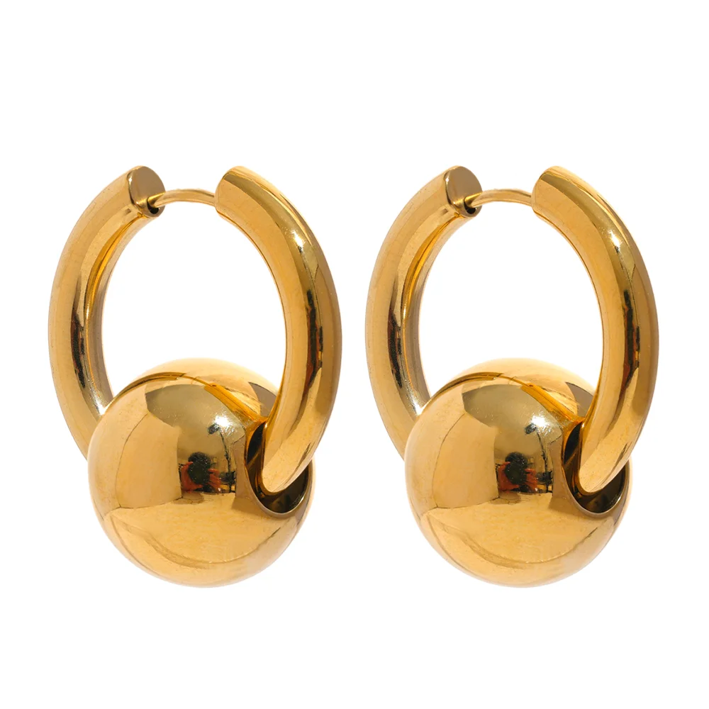 

JINYOU 1992 Stainless Steel 316l Metal Round Ball Hoop Earrings Waterproof 18K Gold PVD Texture Fashion Charm Jewelry Women New