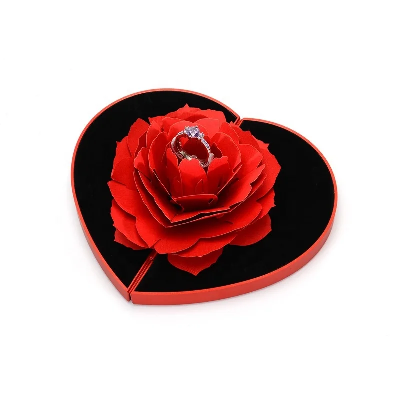 

Valentines day gift 2024 romantic preservation gorgeous plastic red heart shape rose flower box for ring