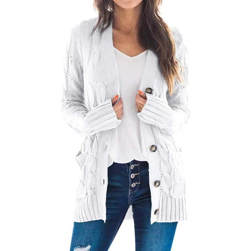 

2021 new arrivals Casual cardigan coat solid color twist button cardigan sweater female, 15 colors