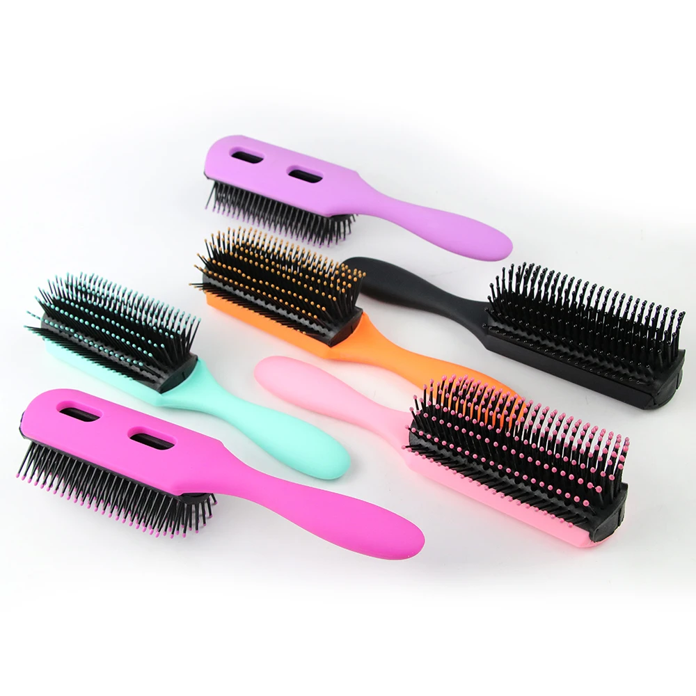 

Wholesale Custom Logo ABS 9 Rows Detachable Curly Hair Detangle Denman Brush