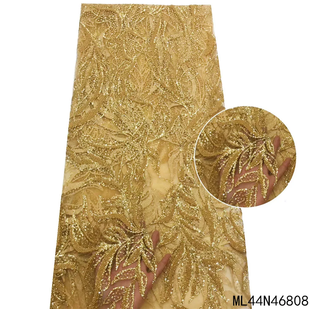 

Beautifical heavy beaded lace luxury bridal lace african wedding lace fabric ML44N468, Can be customized