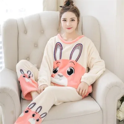 

Long Sleeve Women's Flannel Custom Autumn Women Winter Pajamas Set Sleepwear Suit Warm Cute Girl Female Christmas Pyjama