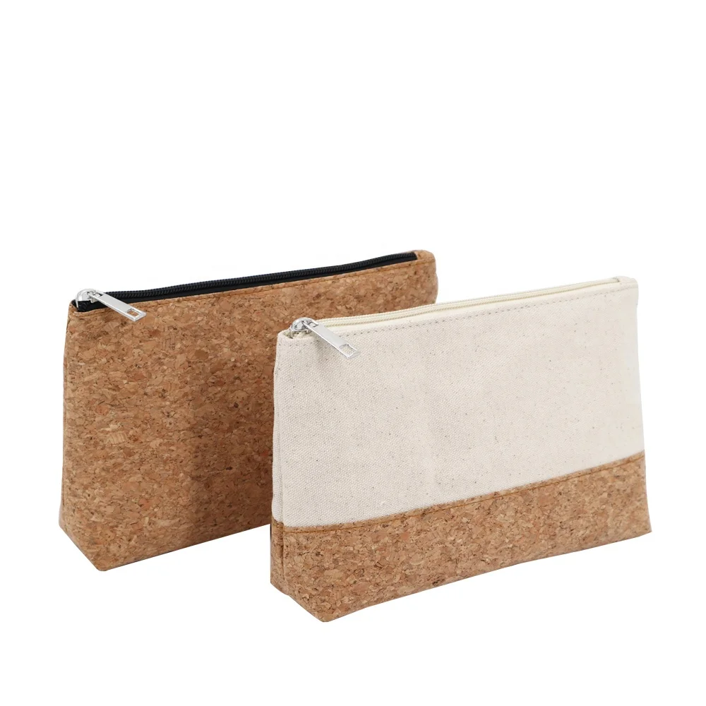 2020 New Design Women Canvas Cork Flat Cosmetic Bag Eco Friendly Nature