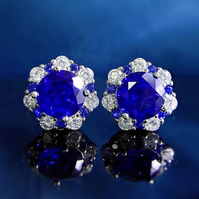 

Fashion 2023 S925 Sterling Silver Dark Sapphire Jewelry Wedding Earrings For Women