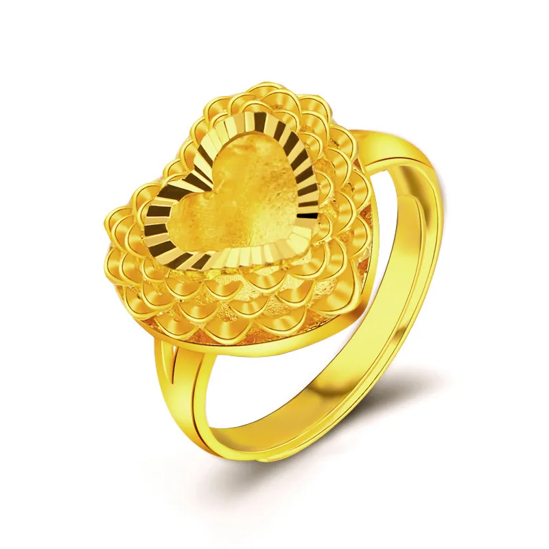 

Dropshipping Exquisite Heart-Shaped Wedding Ring Adjustable Hollow 14K Gold Ring for Women's Engagement Jewelry Gifts Female