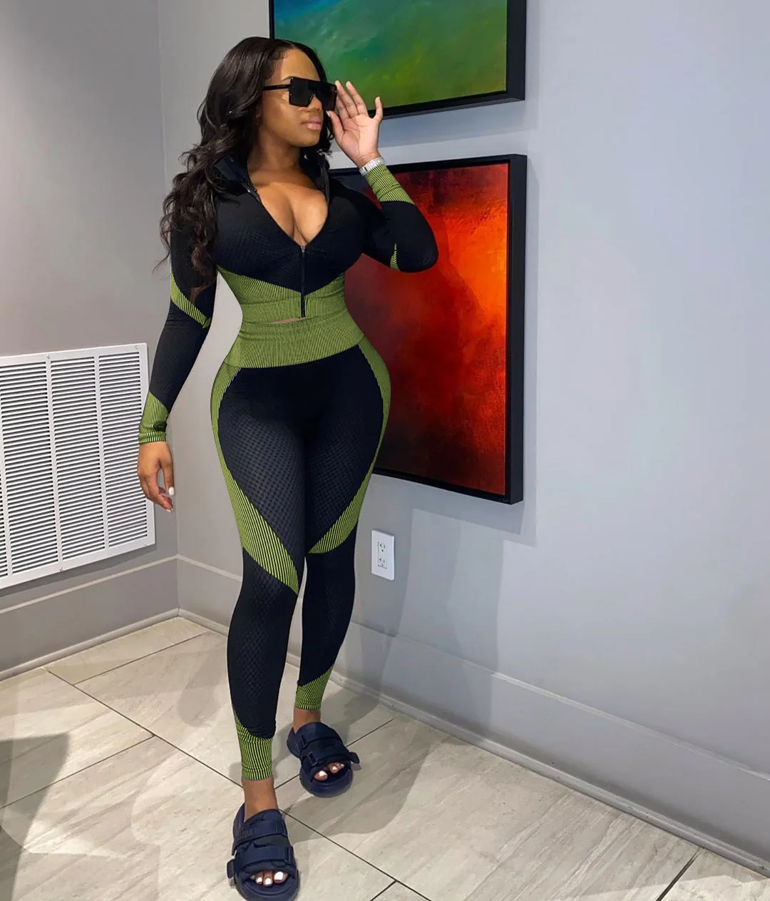 

High Quality 2020 New Style Fall Sexy Women Long Sleeve Bodycon Suits Ladies Sportswear Fitness Two Piece Tracksuit set, Graym,army green,blue,orange,red,purple