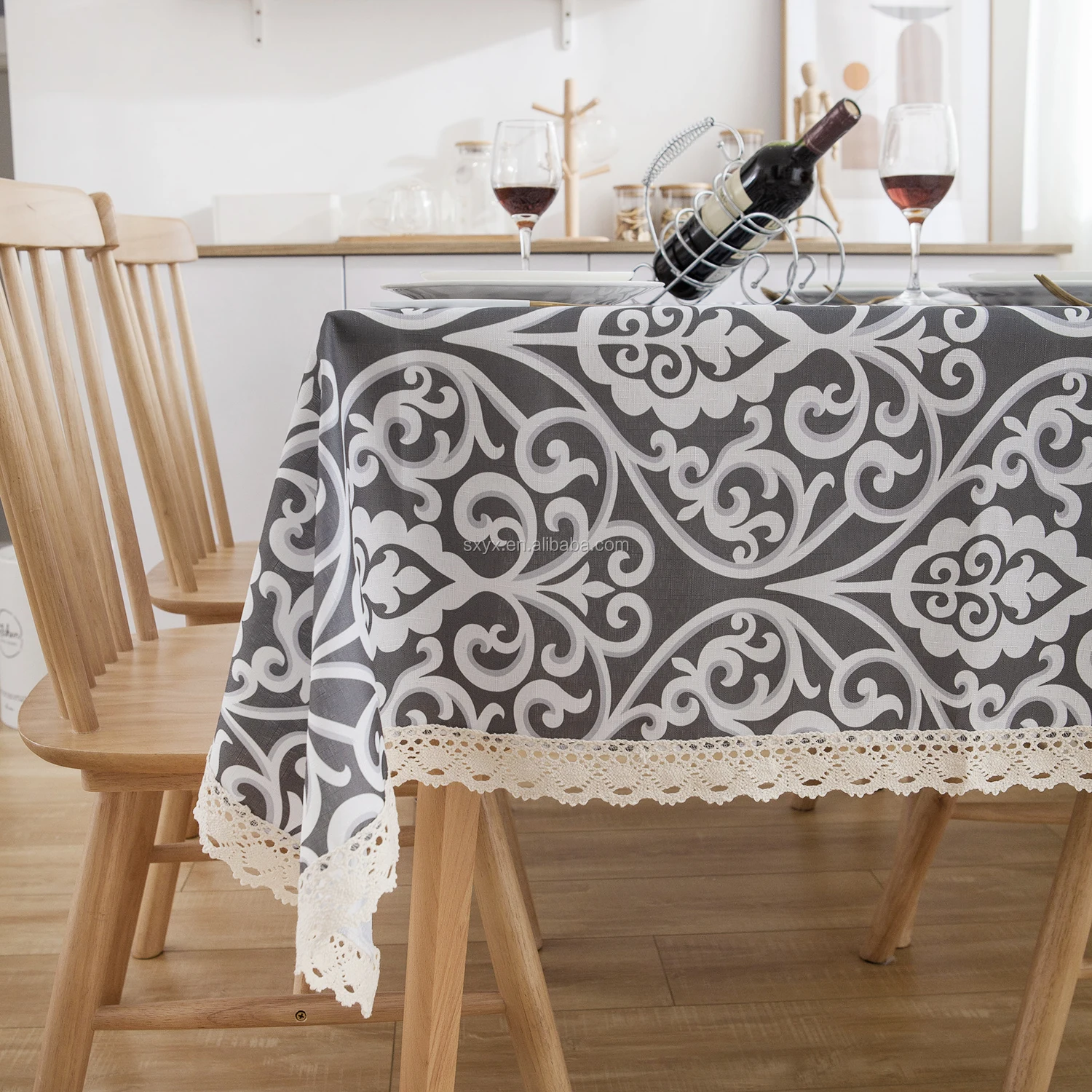 High Quality Damask Fancy Table Cover Polyester Slub Printed Table