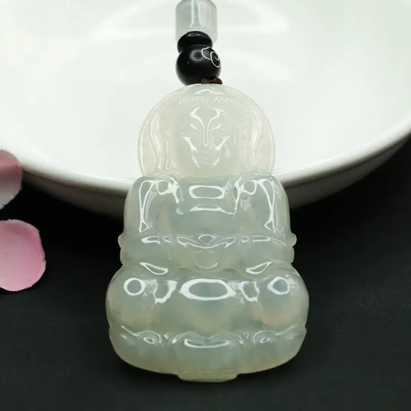 

Natural Genuine Ice-Like Jade Goddess Of Mercy Pendant White Ice Myanmar Jade jadeite Necklace Pendant Jewelry Straight