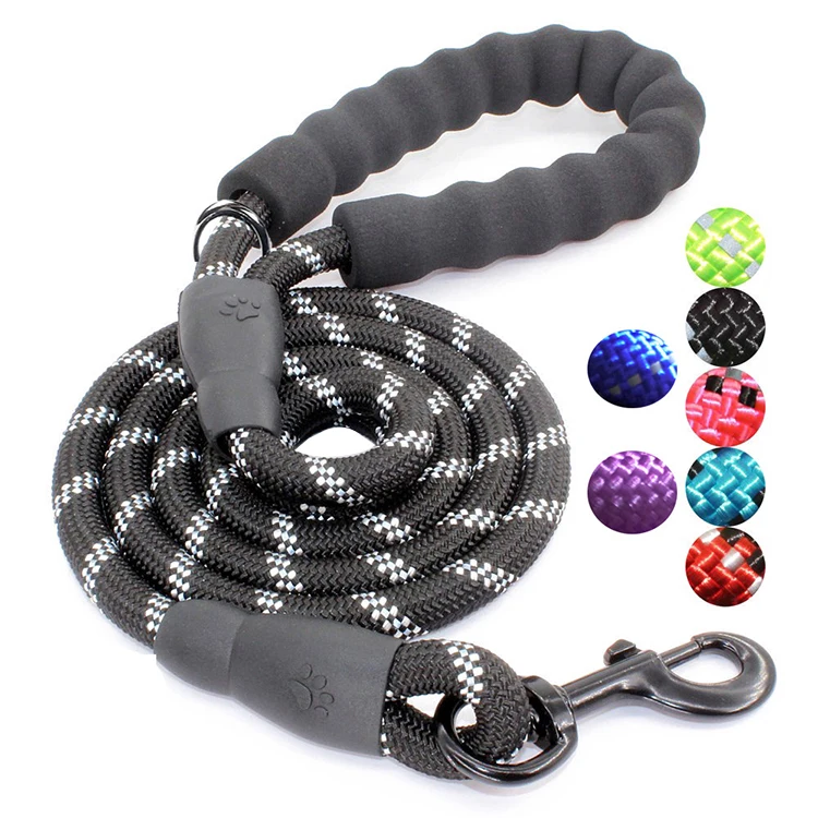 

Highly Strong Reflective Round Nylon Rope Pet Large Dog Leash with Comfortable Padded Handle, As shown