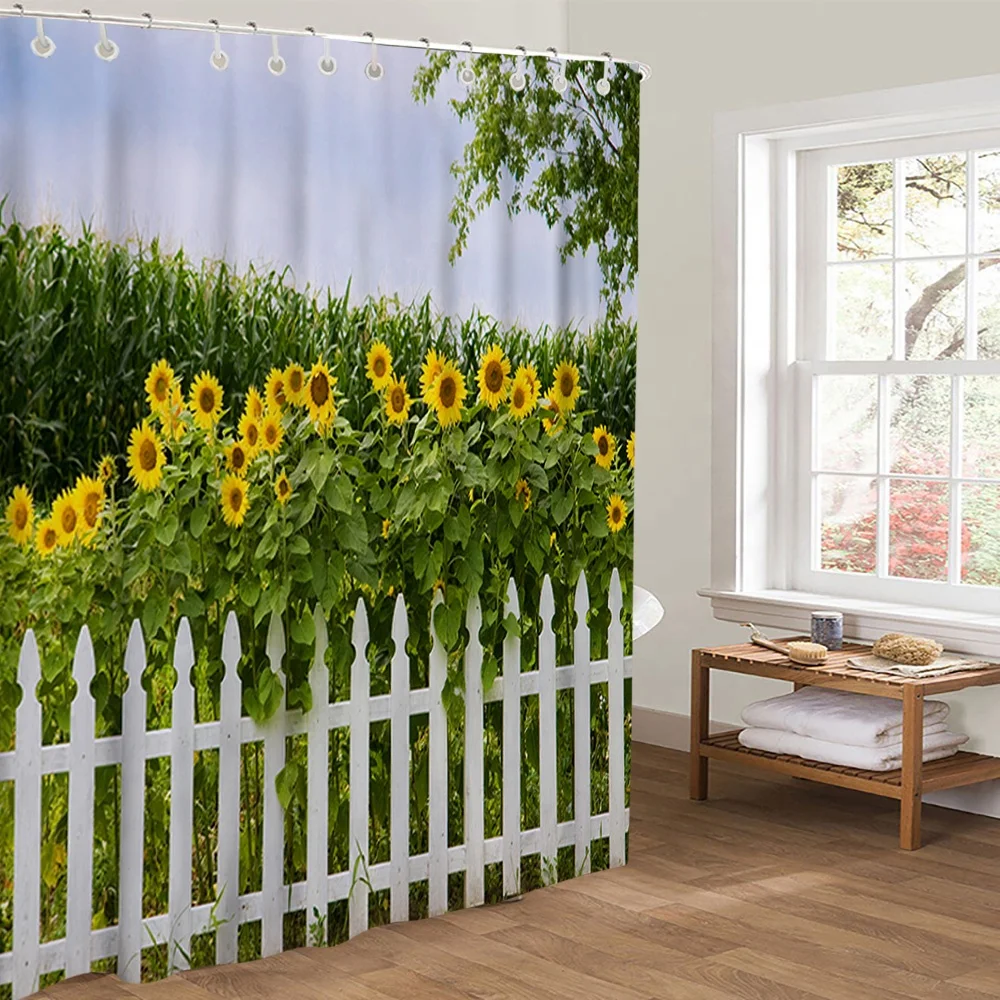 

sunflower shower curtain polyester waterproof flowers design shower curtain set for bathroom amazon factory price
