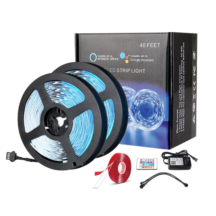 Smart WiFi Control 40Feet 12M RGB LED Strip Lights Kit 360LEDs SMD5050 Multifunction Strip Light