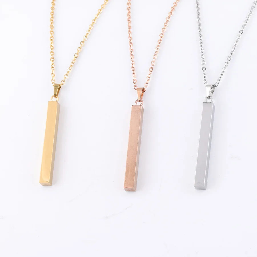 

Square Bar DIY Custom Name Necklace Mirror Polished Stainless Steel Personalized Vertical Bar Necklace, Gold steel rose gold